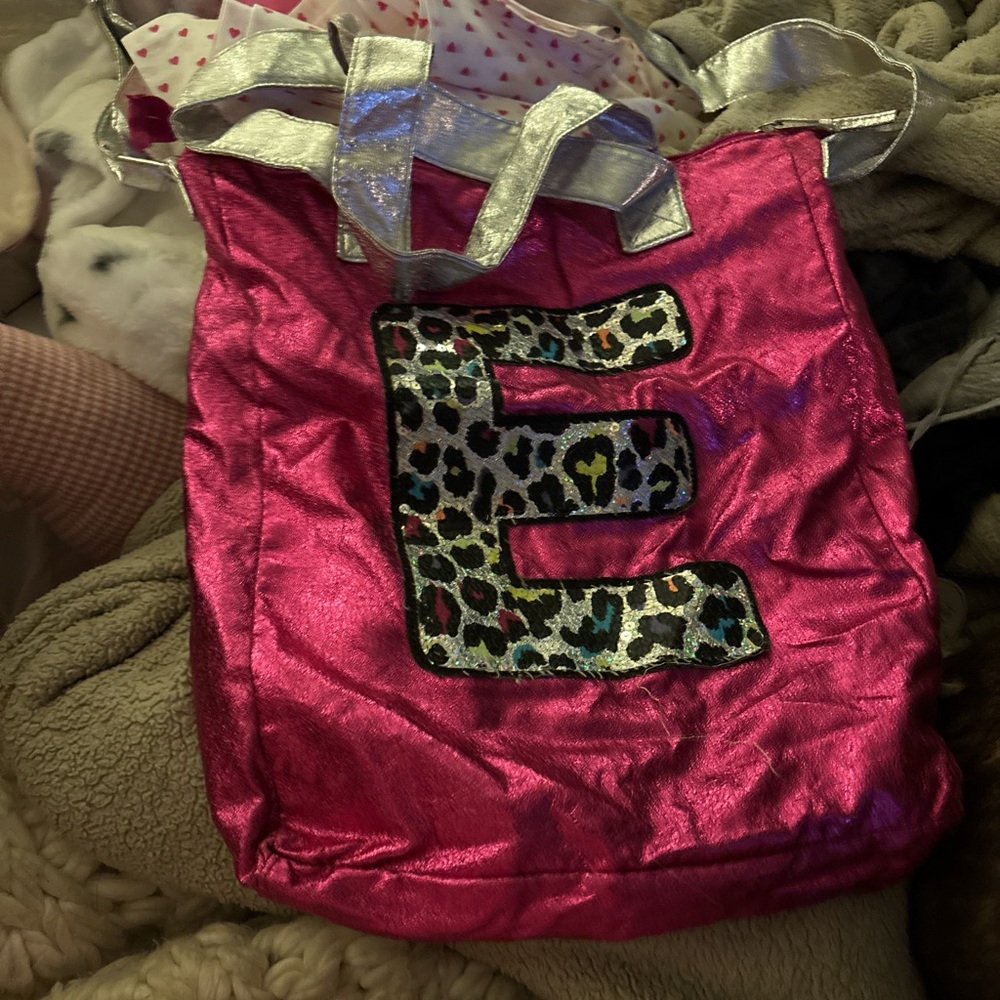 Pink and silver leopard print tote bag with silver ribbon detail #kidcore